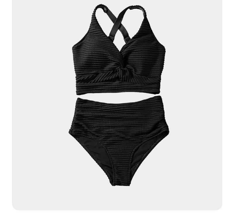 Aleumdr Women's Textured Bikini Sets Twist Front Top Swimsuits High Waisted Bathing Suits Swimming Clothing Beach Water Sports