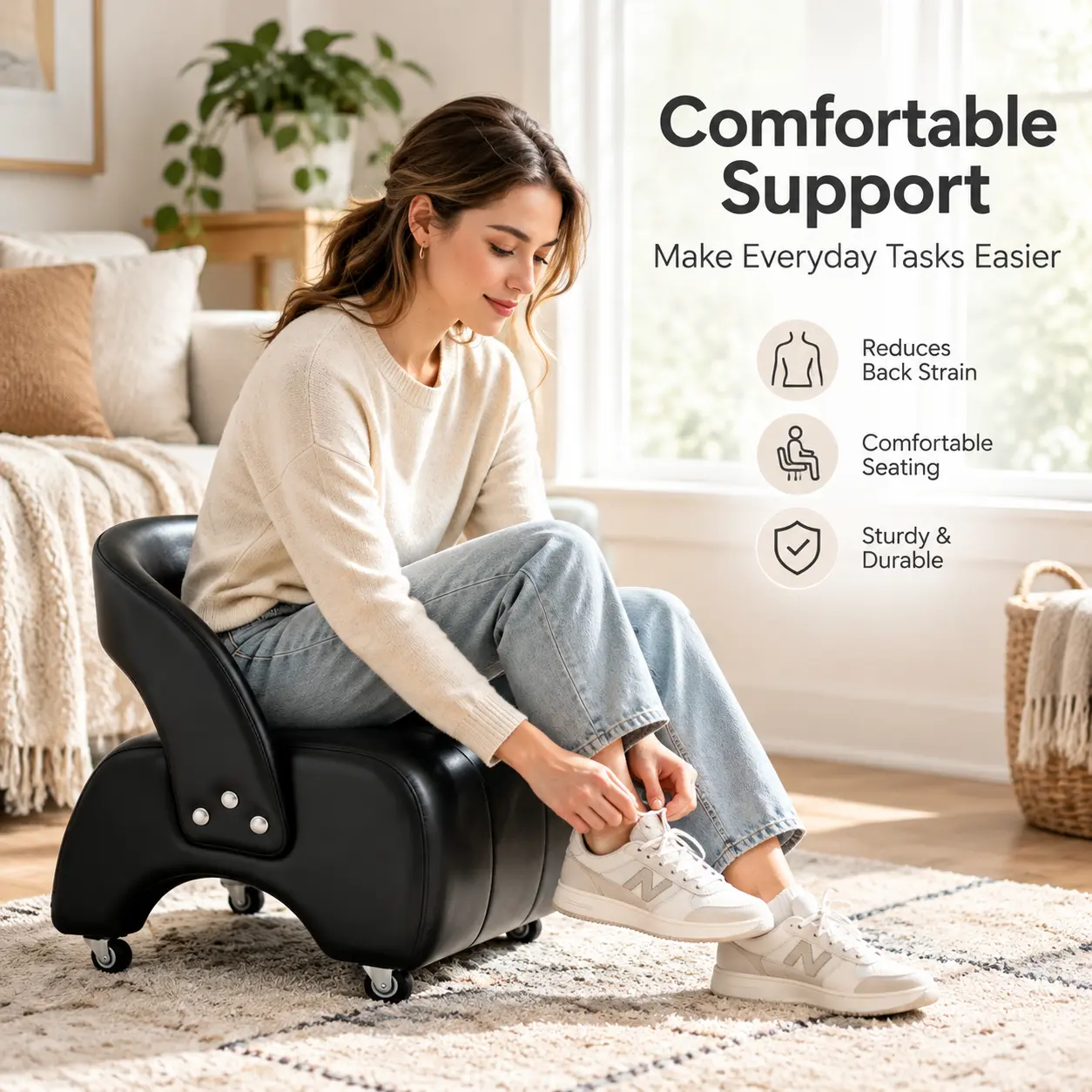 1 Count Roller Stool, Compact 360-Degree Swivel Seat with Soft Cushion, Multi-Functional for Garage, Home Office, Floor Cleaning and Exercise