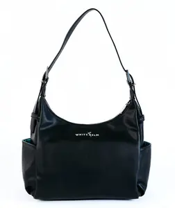 White Elm Camille Hobo - Black Vegan Leather Mid-Size Bag with Secure Zipper Closure & Organized Interior Pockets