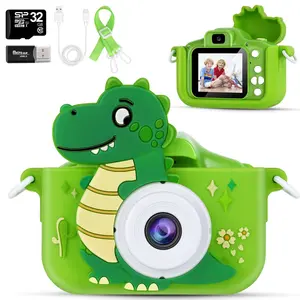 Kids Camera AWANKOU Kids Selfie Camera for Girls Christmas Birthday Gift 1080P Digital Camera Toddler Camera Toys with Soft Silicone Case 32GB Video Camera for Kids 3-12Year Old (Dinosaur Camera)