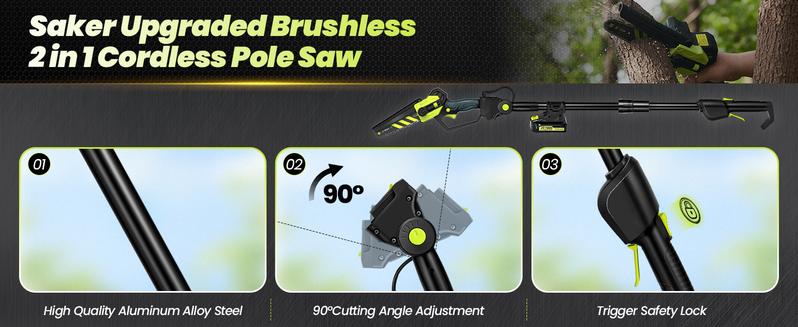 Saker Cordless 2 in 1 bar brushless chainsaw, battery-powered 6-inch saw for tree pruning heights, the perfect Christmas gift for 2024.