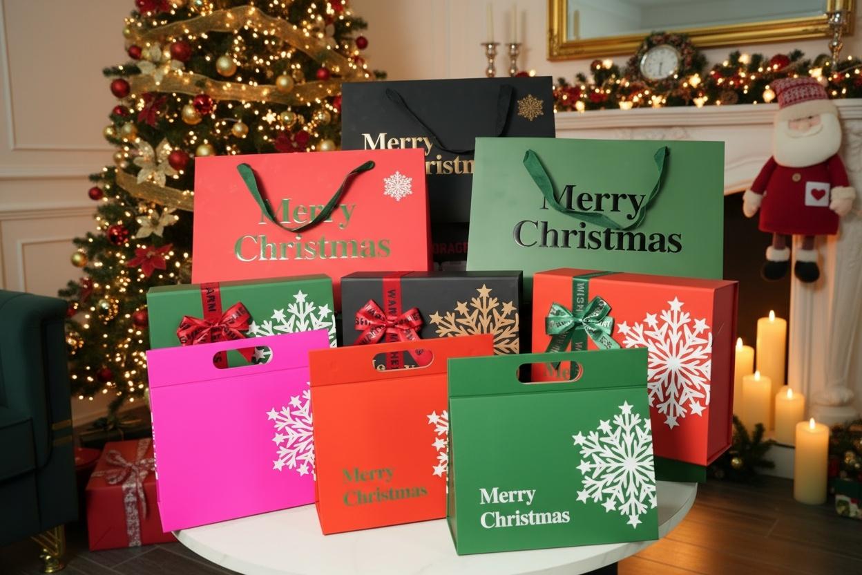 Ekoio Premium Christmas Gift Boxes with Lids 3 Sizes Shiny Hues Perfect for Holiday Presents Party Favors and Festive Decor