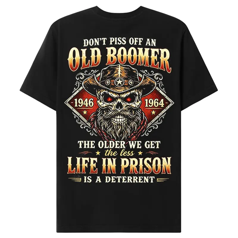 Chaosmoda Boomers Don't piss off an old boomer Custom Year Skull Men's T-Shirt, Short-Sleeve Cotton Menswear, Breathable Casual Vintage Streetwear Shirt, Shortsleeve, Round Neck