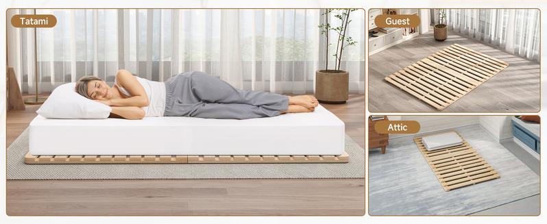 Lilypelle Foldable Solid Pine Wood Tatami Bed Frame, Japanese Tatami Bed Frame Slatted Bed, Beds Plate for Japanese Floor Futon Mattress, Guest Tatami Mat Floor Sleep Bedding