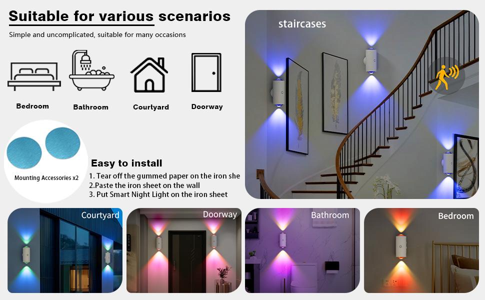 Rechargeable Smart LED Night Light with Motion Sensor – RGB Gradient Ambient Lighting, Dimmable Wall Lamp, Stick Anywhere Magnetic Design, Long Battery Life & Auto-On Mode, Ideal for Bedroom, Stairs, Entryway & Holiday Decor