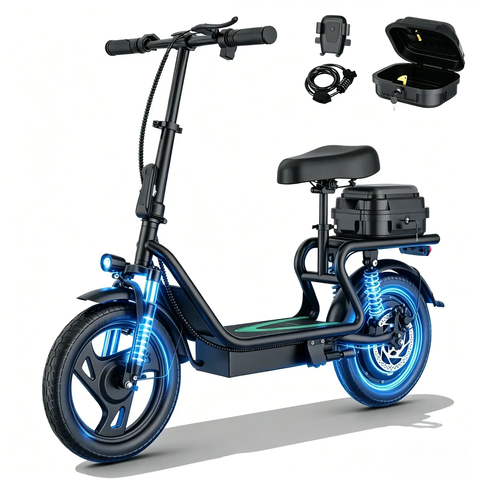 Adult 500W Electric Scooter with Seat - 48V 10.4Ah Battery, 22 mph Top Speed, 21-27 mi Range, Pet-Friendly Design, Rear Basket, Portable Folding Scooter for Grocery Shopping