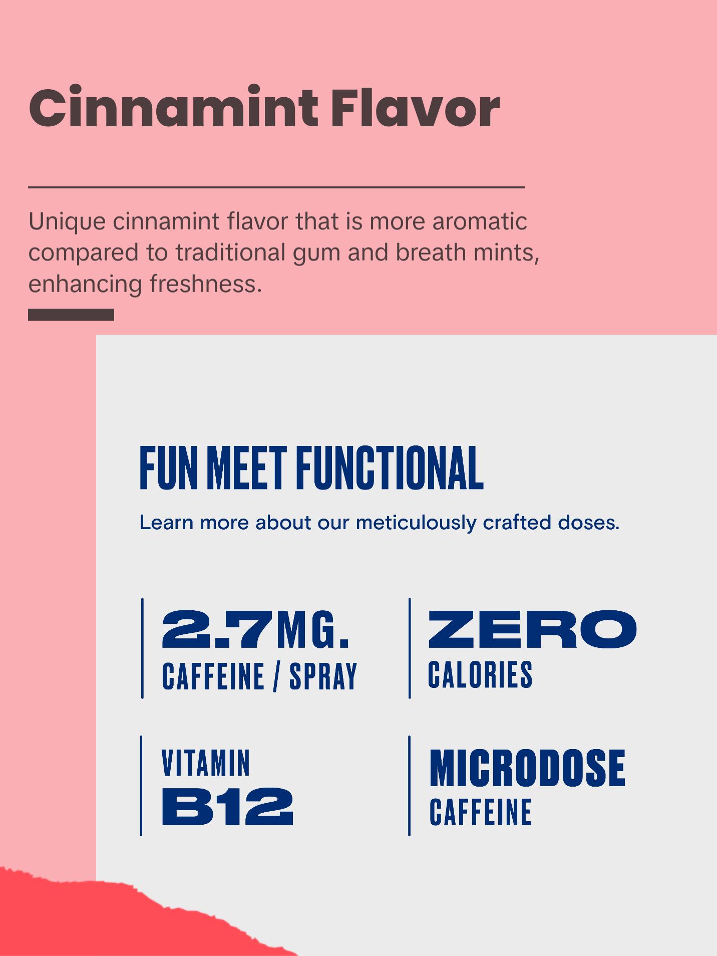 Pzaz Breath Spray- Cinnamint 6 pack - Instant Refreshment - Caffeine Microdose - Eliminate Bad Breath