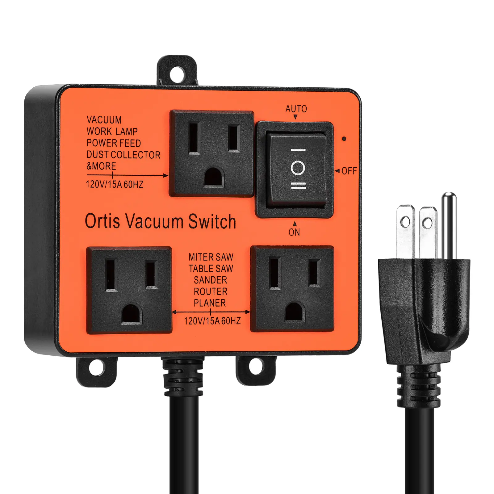Ortis Auto-Switch Dust Control Accessory - Universal Socket, Dust Collector Vacuum Port, OSHA-Compliant, Adhesive-Screw-On Installation for Cut Saws, Construction, DIY Projects, Auto Sync, 1875W Max Power Tools