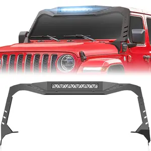【Yzona】Windshield Frame Cover Madmax Roof Sun Visor Cowl Body Armor with LED Light Bar Insert Compatible with 2018-2026 Jeep Wrangler JL 4XE, Windscreen Stand Rack Front Protector