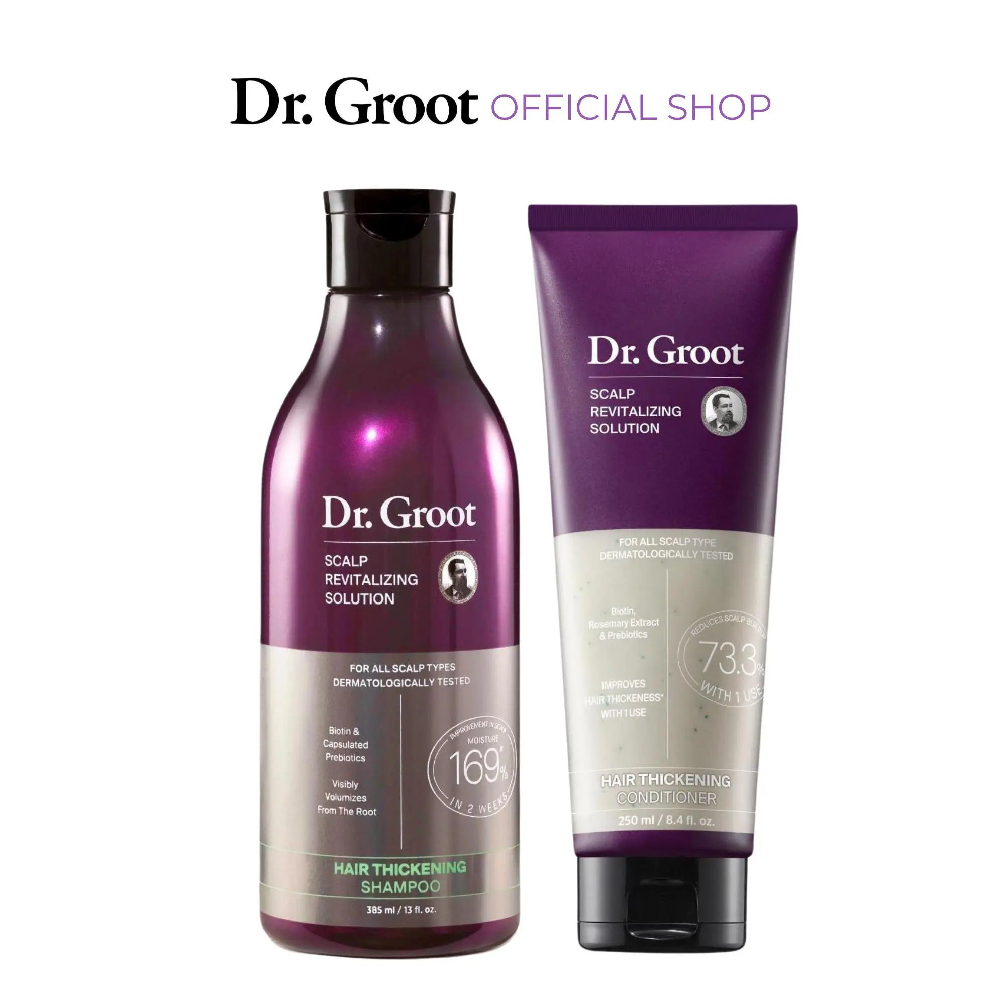Dr. Groot Scalp Revitalizing Solution Thickening Essentials Duo - Biotin & Rosemary Color-Safe Shampoo and Conditioner Set Haircare Blend