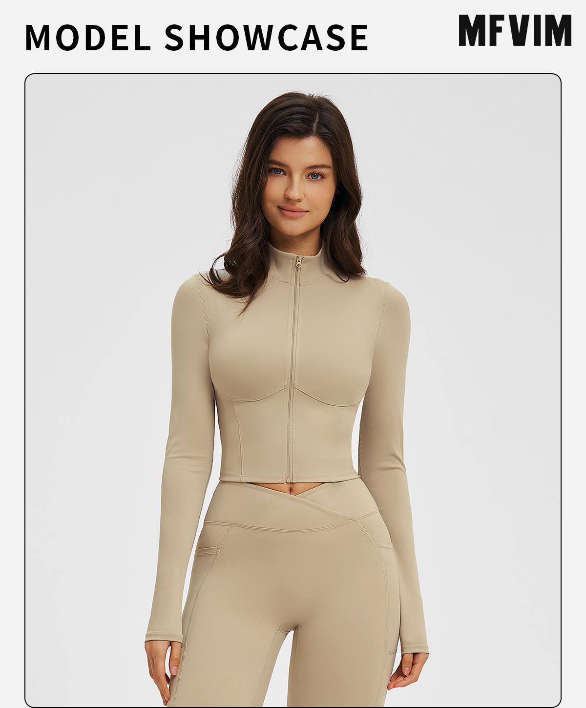 MFVIM Autumn Winter Stand Collar Jacket Zipper Windproof Versatile Warm Top Fitness Running Fleece Lined Sports Coat Women Workout Clothes