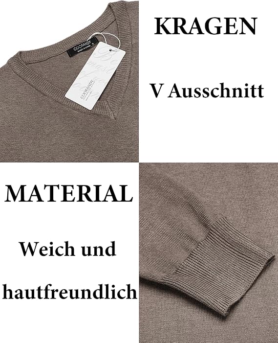 Men's Casual Runs Large V Neck Sweater Ribbed Knit Slim Fit Long Sleeve Pullover Top in Beige Plain Style for Everyday Use Men's Casual Runs Large V Neck Sweater Ribbed Knit Slim Fit Long Sleeve Pullover Top in Beige Plain Style for Everyday Use