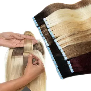 Tape In Hair Extensions Human Hair,Long Tape In Hair Extensions,4*0.8cm Tape Glue Hair Extensions,Classic Tape In Hair Extensions Install Easy Can Be Reused,Double Side Tape Hair Daily Hair Extensions,Blonde/Brown Hair Extensions,30G/Pack,20PCS/Pack skin