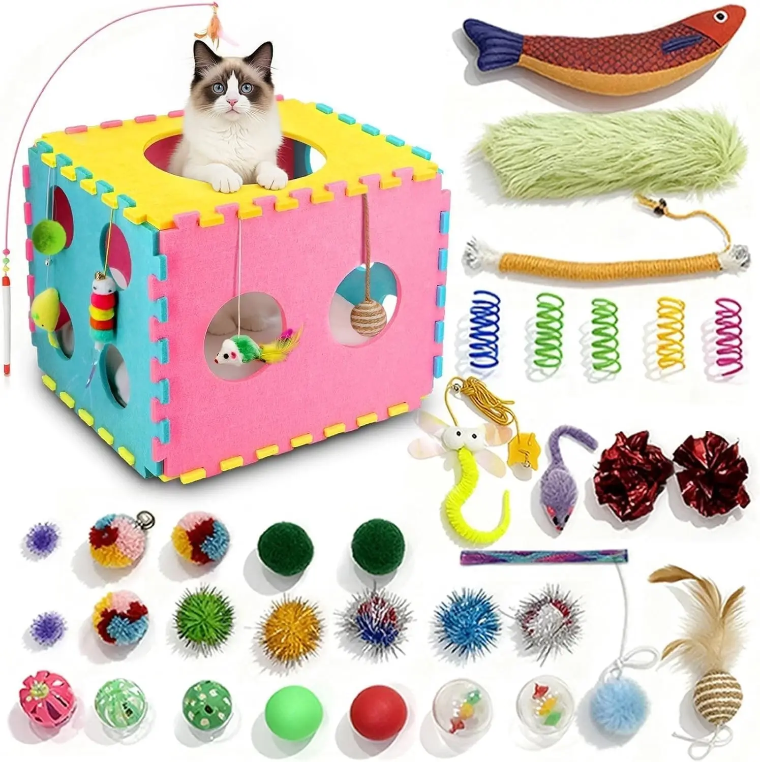 41 Pcs Interactive Cat Toys for Indoor Cats, Includes Soft Plush Pillow, Catnip, Chew Rope, Feather Wand, Springs & Balls | All-in-One Kit for Indoor Kittens cat stuff Cat Accessories, Entertainment, #backtoschool,Plush Pillows Cat stuff, Cat Accessories