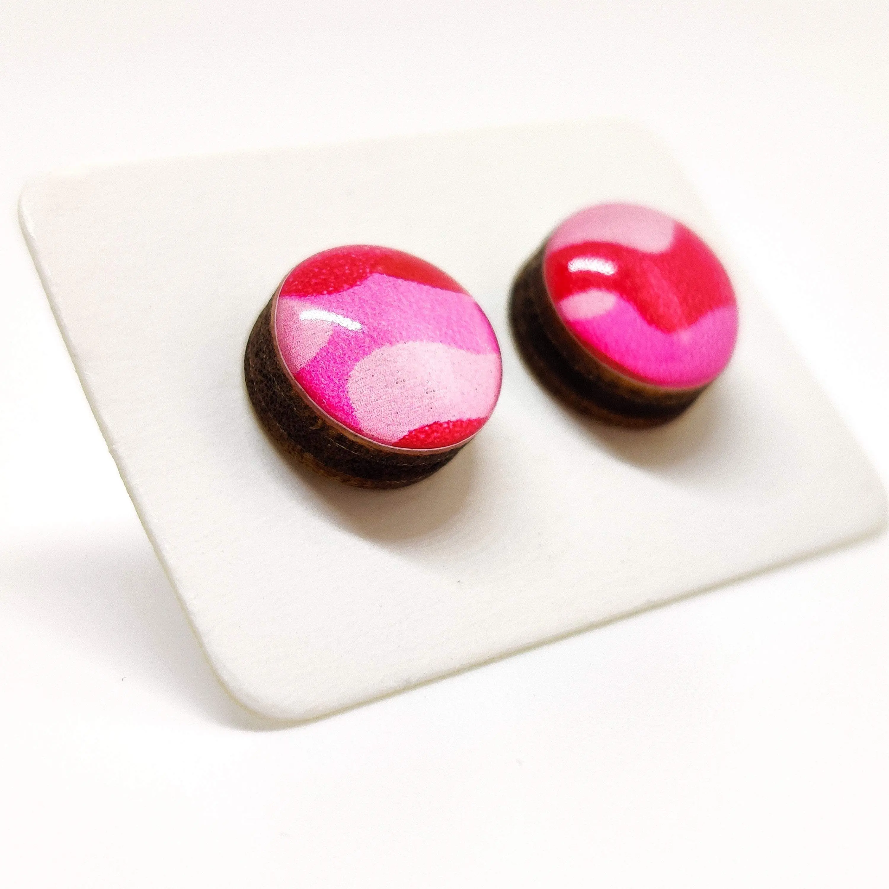 Pink Camouflage Stud Earrings by Candi Cove Designs