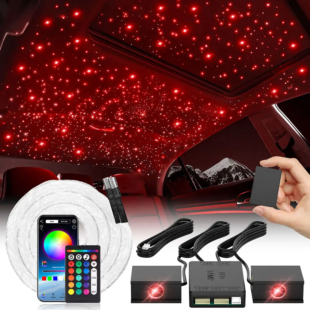 Split Starlight Headliner Kit - 16W Car Headliner Star Light 300pcs/600pcs/1200pcs 0.02in 4.9ft RGBW Fiber Optic Kit Car Roof Ceiling Lights w/ APP & Remote Control, Easy to Hide,Flexible Wiring Starlightcarroof Car Lighting Accessories