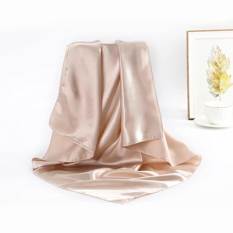 AWAYTR 2Pcs/Set 35” Large Square Head Scarf Silk Like Head Scarves Square Hair Scarf Bandanas for Women