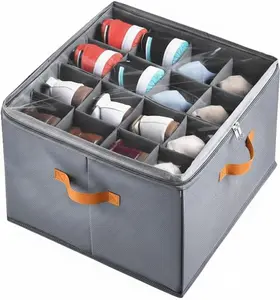 Closet & Under-Bed Organizer Box with Adjustable Dividers Holds Up to 16 Pairs Stackable Storage Container with Clear Cover & Leather Handles Gray Corner Cosmetic Rack Collapsible Multifunctional Bins Rolling Three-Tier Cart Magnetic Spice and Drink home