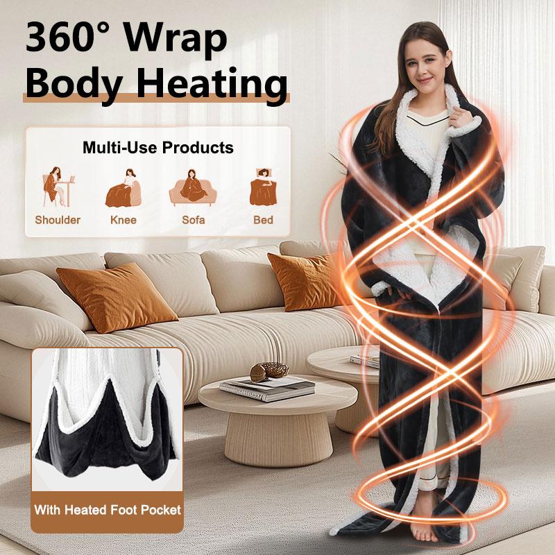 Wearable Heated Blanket，Portable Electric Heated Throw Blanket with Sleeves & Foot Pocket 50"x70"+14" Electric Snuggle Throw, 6 Heating Settings, 1-12H Auto Shut-Off,Machine wash,Perfect Gift for Her/Him/Family Use at Home or Office