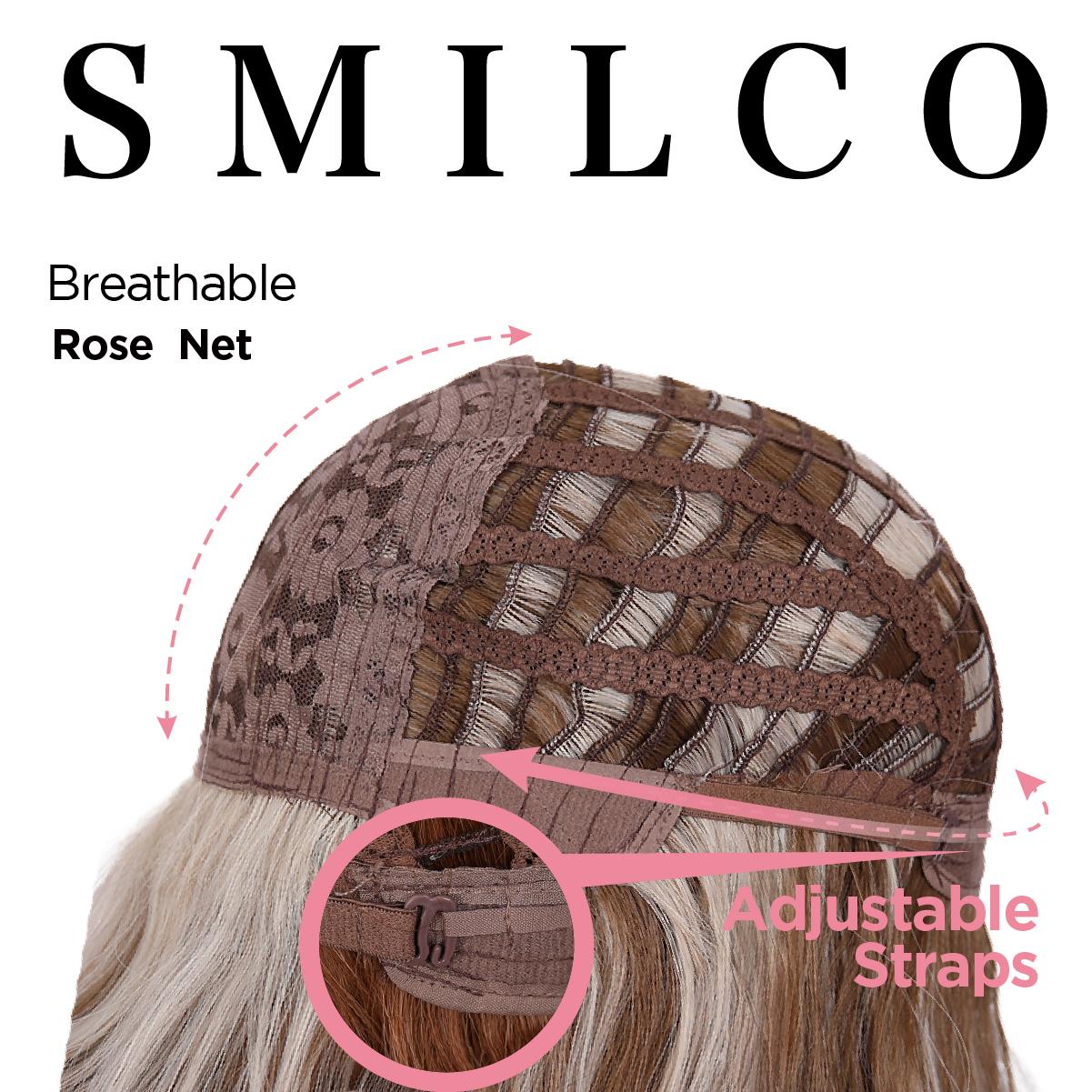 SMILCO/26Inch Highlight Brown With  Blonde Long Curly With Bangs Synthetic Women Wigs Fashion for Christmas/SM412