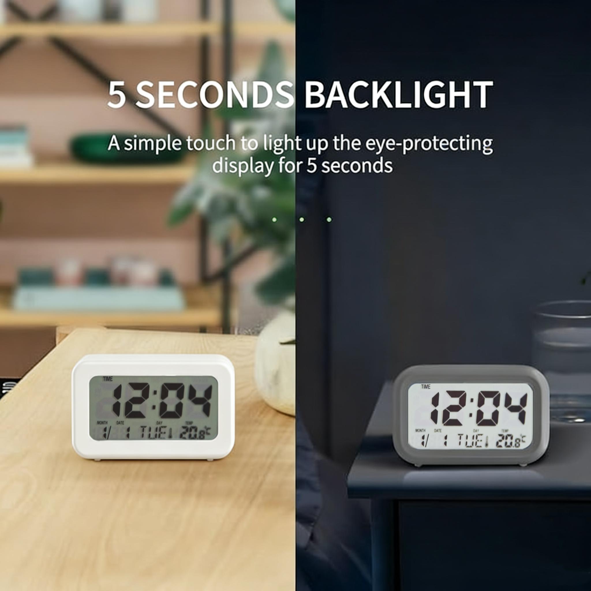 DAYBETTER Battery Operated Digital Alarm Clock with HD Screen Multi-Function Desk Clock with Snooze Night Light Date & Temperature Display for Bedroom Office Travel