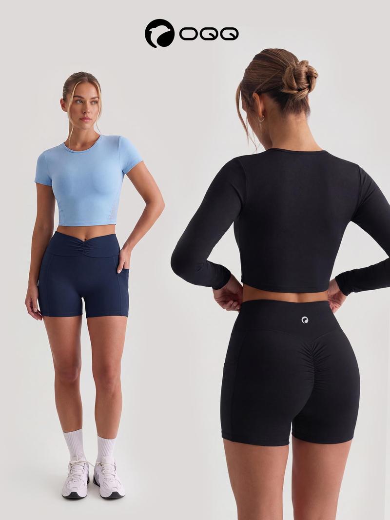 OQQ Women's High-Waisted Yoga Shorts Side Pocket Design Fitness Shorts Running Yoga Gym Shorts Basic Minimalist Bottoms