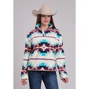 Womens Jacket Snap Large Aztec Print Fleece Pullover Western Jacket