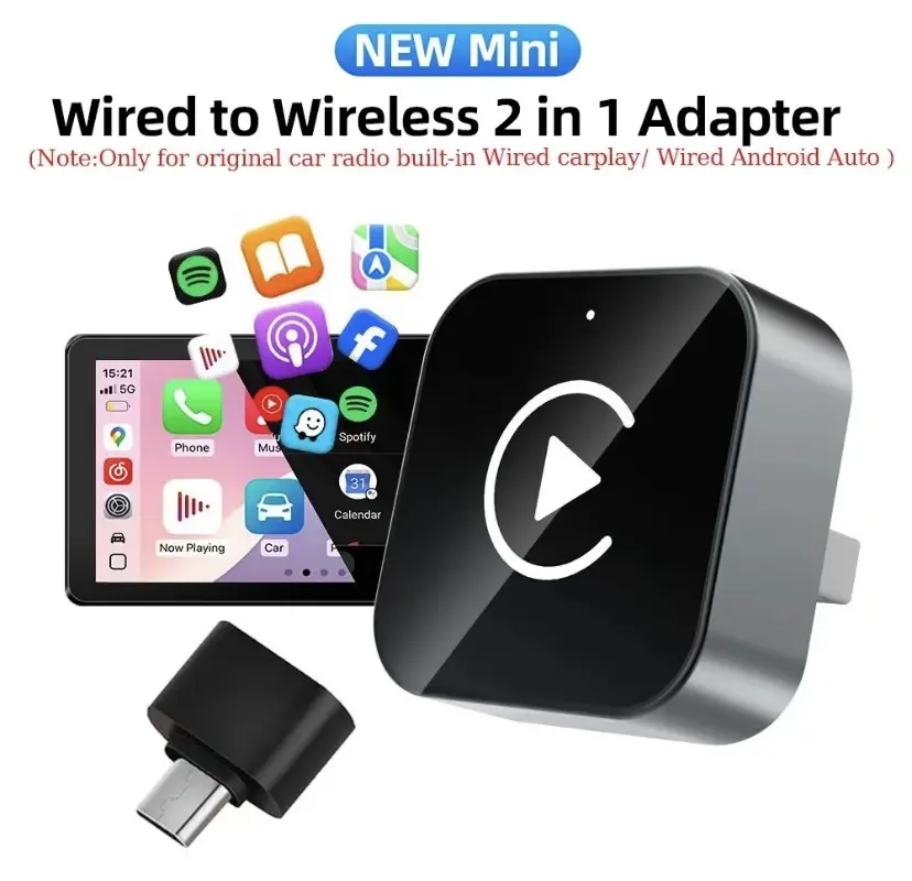 2026 Upgraded Wireless CarPlay Converter - 2-in-1 USB Car Accessory with Dual OS Support, Stable Fast Plug-n-Play Rotatable Electronic Tool for Portable Displays, Hands-Free Calls, In-Car Nav, Entertainment, Wireless Screen Carplay, Bluetooth Car Adapter