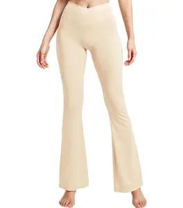 Treswear High Waisted Flare Leggings for Women with Tummy Control, Crossover Bootcut Women's Yoga Pants for Gym Workouts (Beige), Women's High Waist Flare Leg Sports Leggings