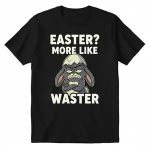 Funny Grumpy Bunny Easter Waster Sarcastic Graphic T-Shirt Men Women Humor Holiday Tee