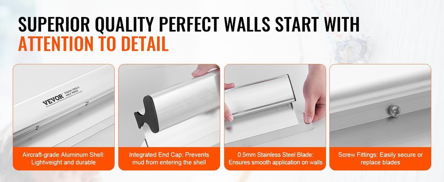 VEVOR Drywall Skimming Blade Set, 7/10/14/16/24 in Skimming Blades + 34-81.6 in Extension Handle Pole, Stainless Steel Knife Professional Skim Coat Tools, for Gyprock/WallBoard/Plasterboard,Drywall Skimming Blade Set,Decoration VEVOR Super Brand Day