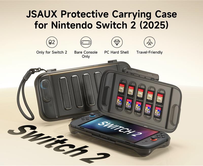 JSAUX Protective Case Compatible with Nintendo Switch 2 (2025), Hard Carrying Shell, Slim & Portable, Dustproof, Built-in Game Card Slot, Travel-Carry, Full Protection Cover – Translucent Black PC0116