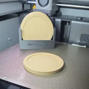 Coaster Pal – 3D Printed Drink Coaster Set with Holder | B&C Printables | Rustic Wood Style Coasters