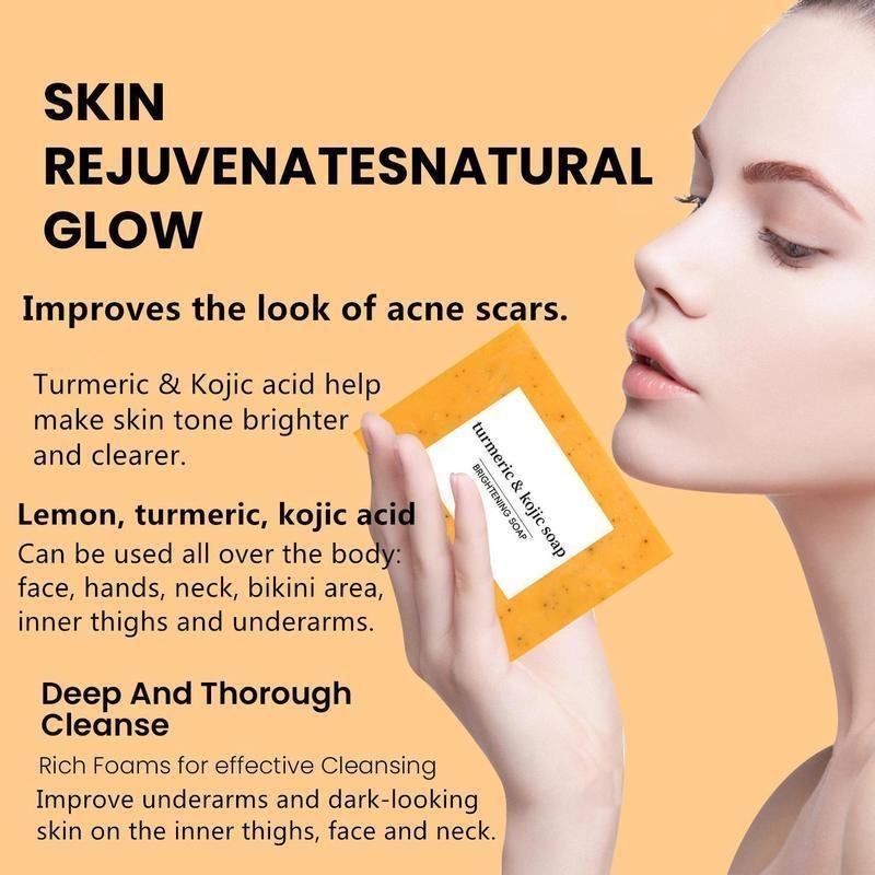 3 PCS Lemon Turmeric Kojic Soap Fragrance, Lemon Turmeric & Kojic Soap Bar for Face and Body for All Skin Types