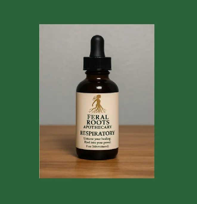 Feral Roots Apothecary Respiratory Drops - Wild Cherry Bark & Mullein Leaf Blend for Breath Clarity Relief - 2 oz Alcohol-Free Tincture