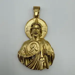 San Judas Tadeo Big Pendant 24k Gold Plated Pendant Only