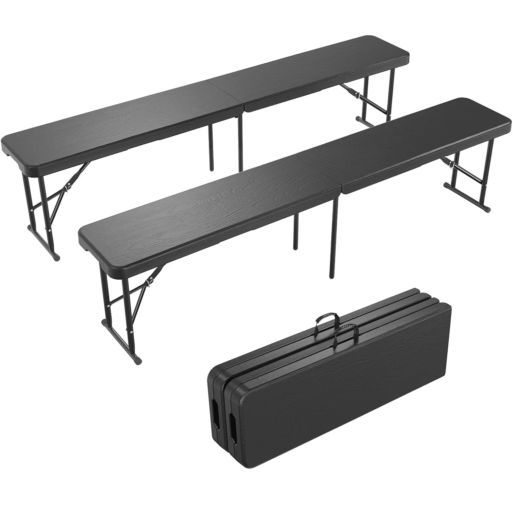 GARVEE 6FT Folding Bench 2 Pack with Portable Plastic Seats and Carry Handles, Durable High-Density Polyethylene Construction, Metal Frame, Perfect for Outdoor Entertainment and Various Activities