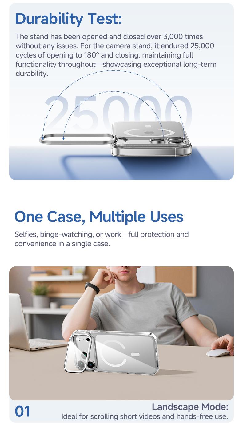 MAGIC JOHN for iPhone 17/Air/16/15 Pro Max Case with Adjustable Camera Cover Stand