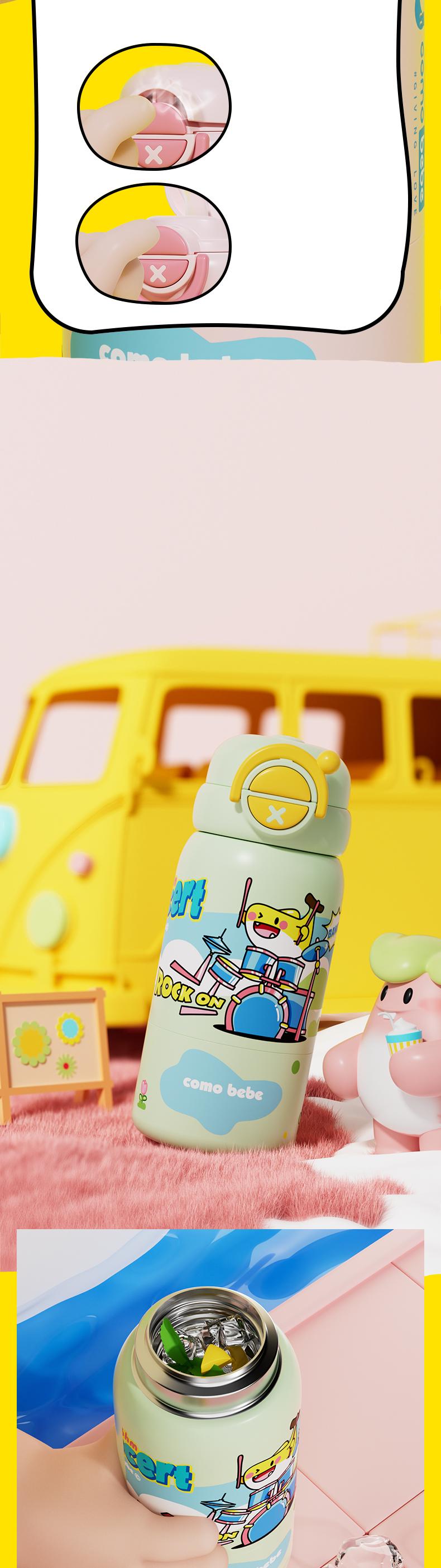 【COMOBEBE】16oz 3-in-1 Stainless Steel Cup – Straw, Sip & Removable Base Cup for Drinking, Triple Insulated, Versatile & Fun for All Ages.