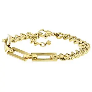JTV Gold Tone Stainless Steel 7.5mm Cuban and Paperclip Bracelet