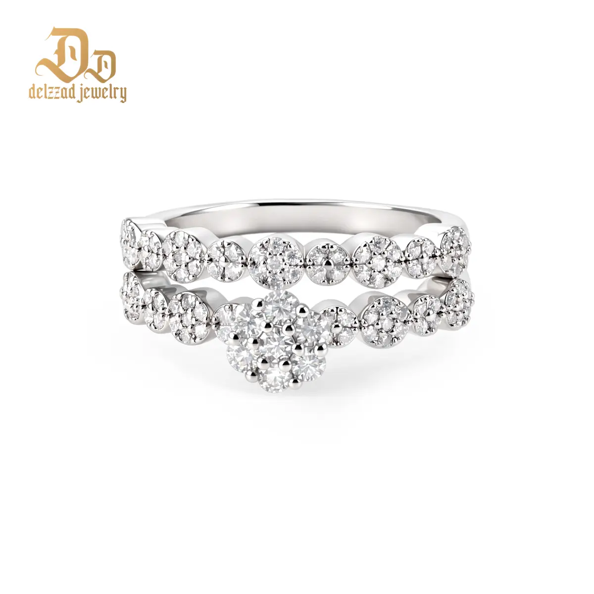Delzzad 0.7ct Petal Bloom Stack Ring Flower Engagement Wedding Ring Set Stackable Set VVS Synthetic Moissanite Ring Jewelry Copper Band Perfect Birthday Engagement Wedding Anniversary Christmas Valentine's Day Mother's Day Gift