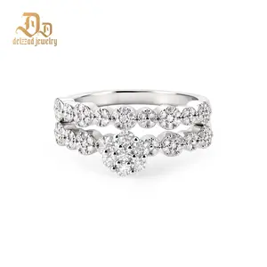 Delzzad 0.7ct Petal Bloom Stack Ring Flower Engagement Wedding Ring Set Stackable Set VVS Synthetic Moissanite Ring Jewelry Copper Band Perfect Birthday Engagement Wedding Anniversary Christmas Valentine's Day Mother's Day Gift