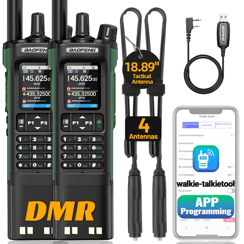 BAOFENG DM32 DMR Radio Long Range Ham Radio Handheld Rechargeable Walkie Talkies with NOAA Weather Radio with 3800mAh Battery for Survival Gear