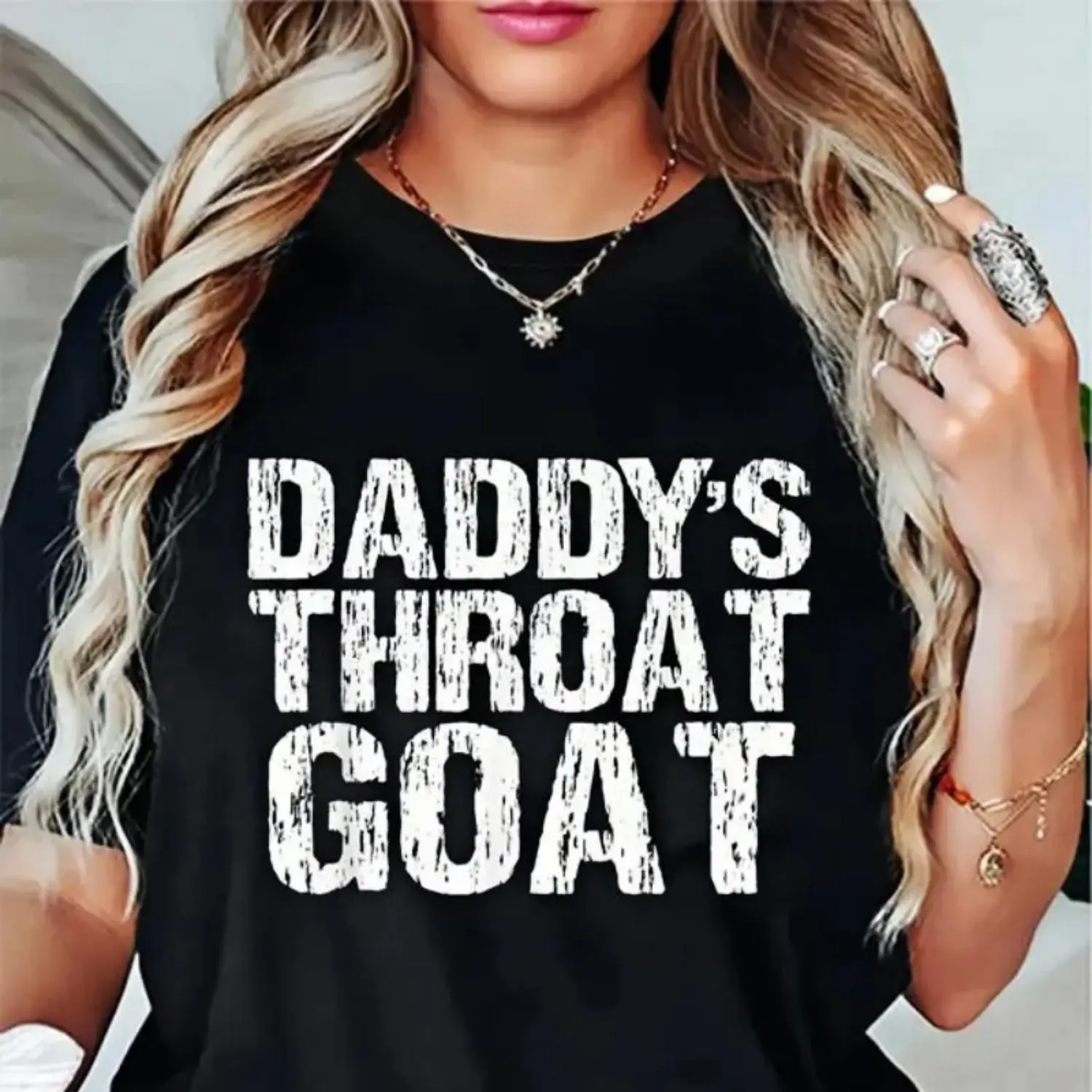 100% Cotton Unisex Daddy's Throat Goat Funny Sexy Adult Distressed Profanity T-Shirt.