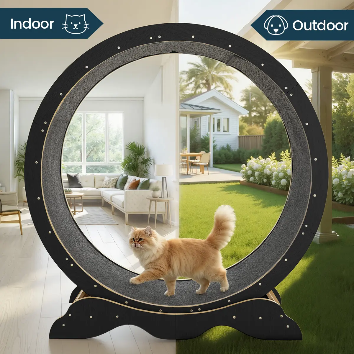 PAWGIANT Cat Exercise Wheel for Indoor Cats, 45.3" Large XL Kitty Cat Treadmill Treadwheel with Removable Carpet, XLarge Quiet Interactive Running Training Toy for Cats Outdoor, for Running/Walking/Training, Suitable for Most Cats, Black