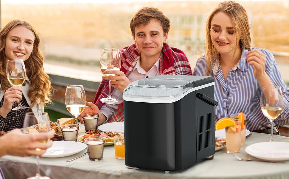 Countertop Ice Maker, Portable Ice Machine Self-Cleaning with Scoop, Basket and Handle, 9 Cubes in 6 Mins, 2 Sizes of Bullet Ice