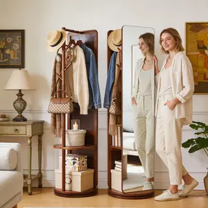 70" Full Length Mirror with Stand – 3-in-1 Solid Wood Floor Mirror, Coat Rack & Shelf | Swivel Standing Mirror for Bedroom, Living Room, Entryway, Cloakroom | Full Body Mirror with HD Explosion-Proof Glass, Space-Saving Home Decor Must-Have