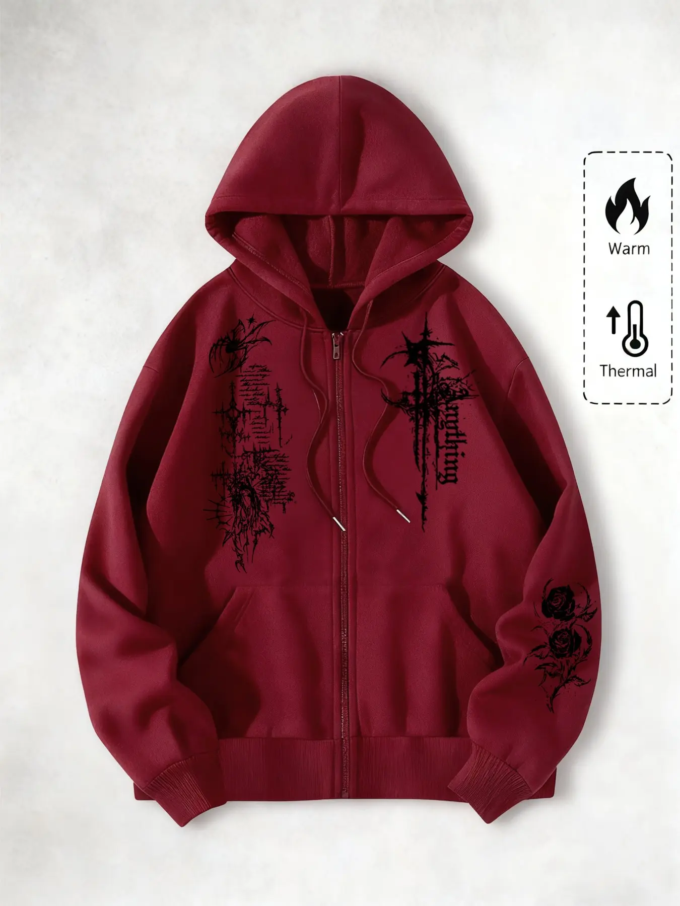 Academic Thorn Rose Original Geometric Print Zipper Hoodie, Fashion Street Style, Perfect for Casual Occasions, Ideal School Choice, Sweatshirts, Streetwear, Geometric Pattern Sweatshirt