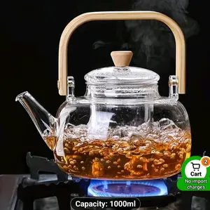 1pc - 33.81oz - Transparent Glass Flower Teapot - High Borosilicate Material - Suitable for Open Flame and Electric Ceramic Stove Heating - Ideal for Home and Kitchen Use - Teapot with Removable Infuser, Stovetop Safe Teapot for Flower and Loose Leaf
