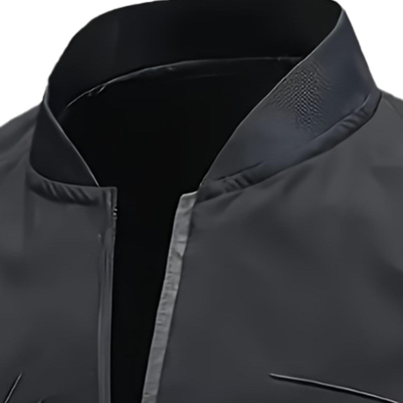 Men's Embroidered Baseball Jacket - Black Casual Sports Coat with Zipper Closure, Polyester Fiber Lining, Regular Fit for Spring/Fall, Outerwear for Spring Style | Fashionable Embroidery | Elegant Texture,fall outfits, business casual outfits